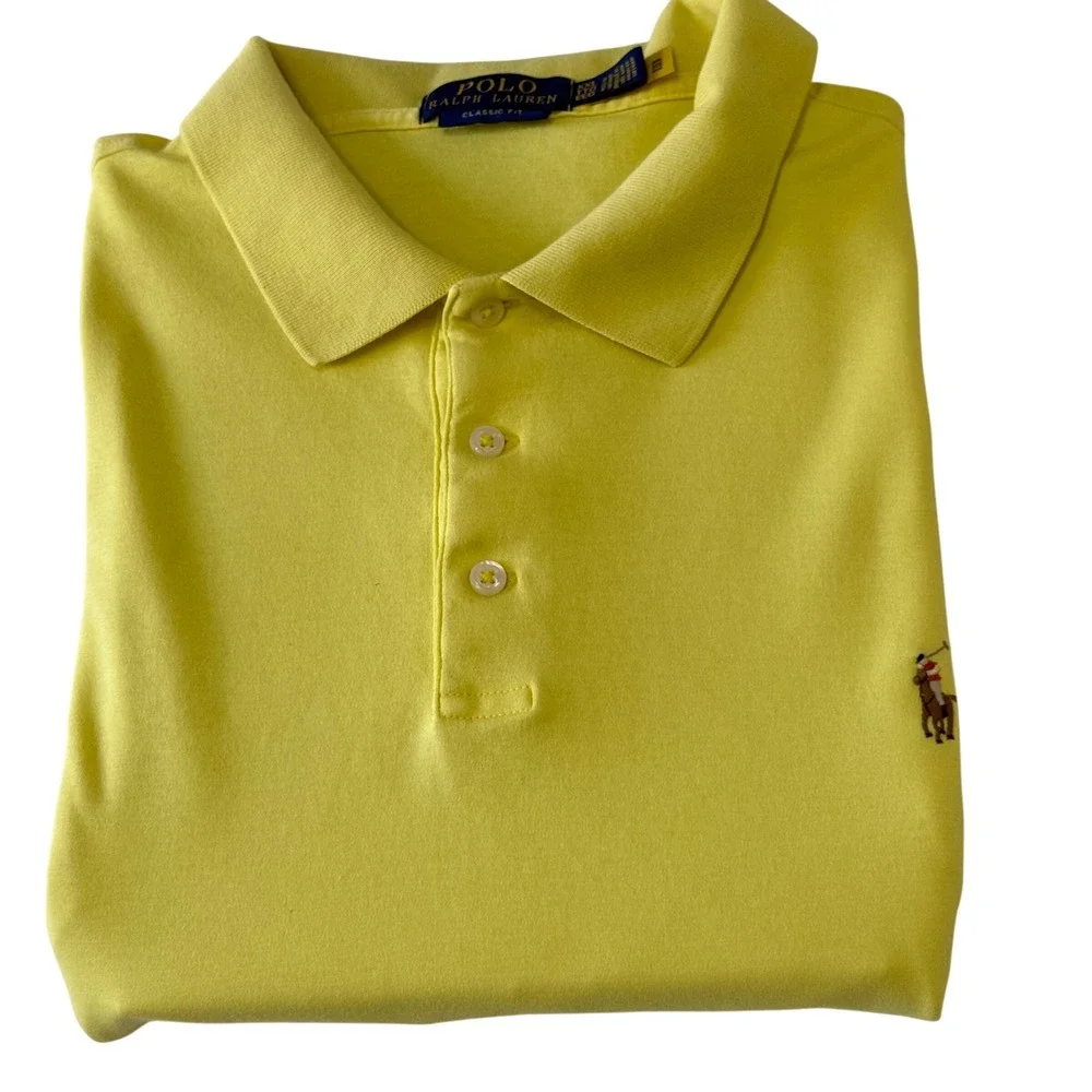 Polo Ralph Lauren Mens XXL Yellow‎ Classic Fit Short Sleeve Pony Logo Polo Shirt